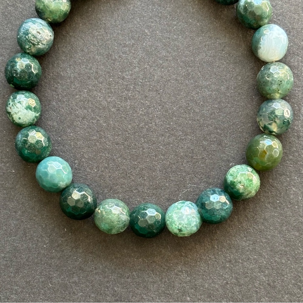 Green Moss Agate Faceted Bead Bracelet | Adjustable - Picture 2 of 5